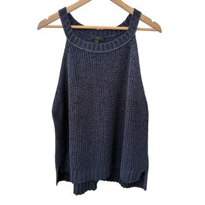 J. Crew Sweater XXL Navy Blue Halter Neck Cotton Blend Knit